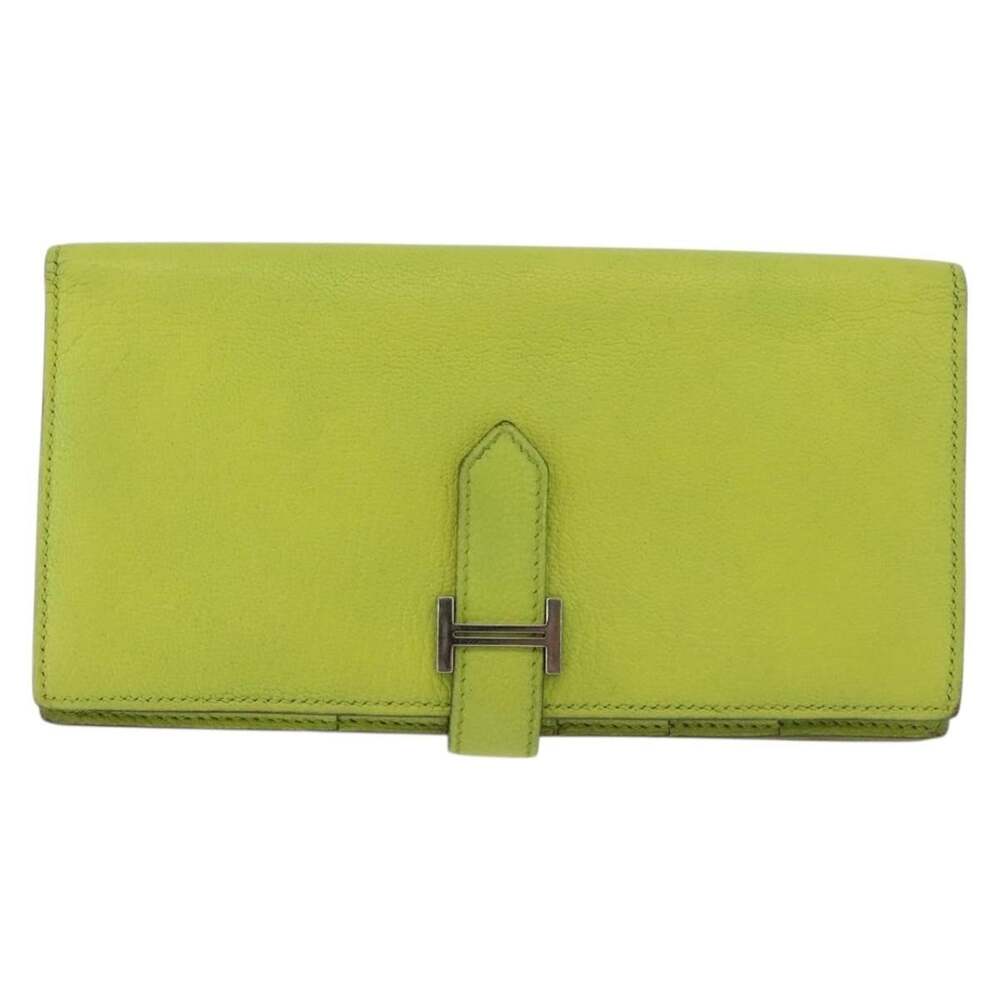 Hermes Leather Bearn Soufflet Wallet Green